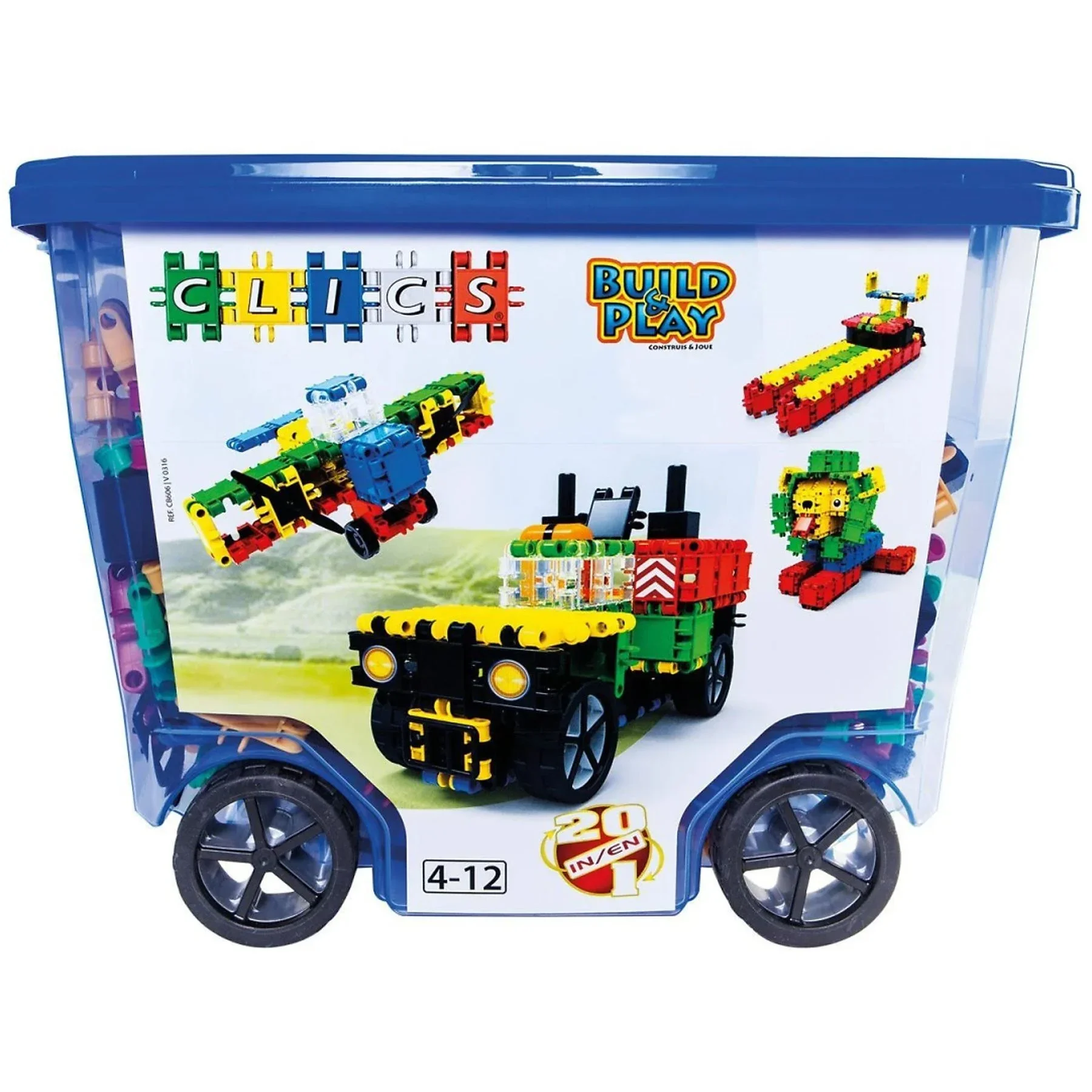 CLICS TOYS Konstruktionsspielzeug CB606 – Bausatz mit Rollbox, Mehrfarbig