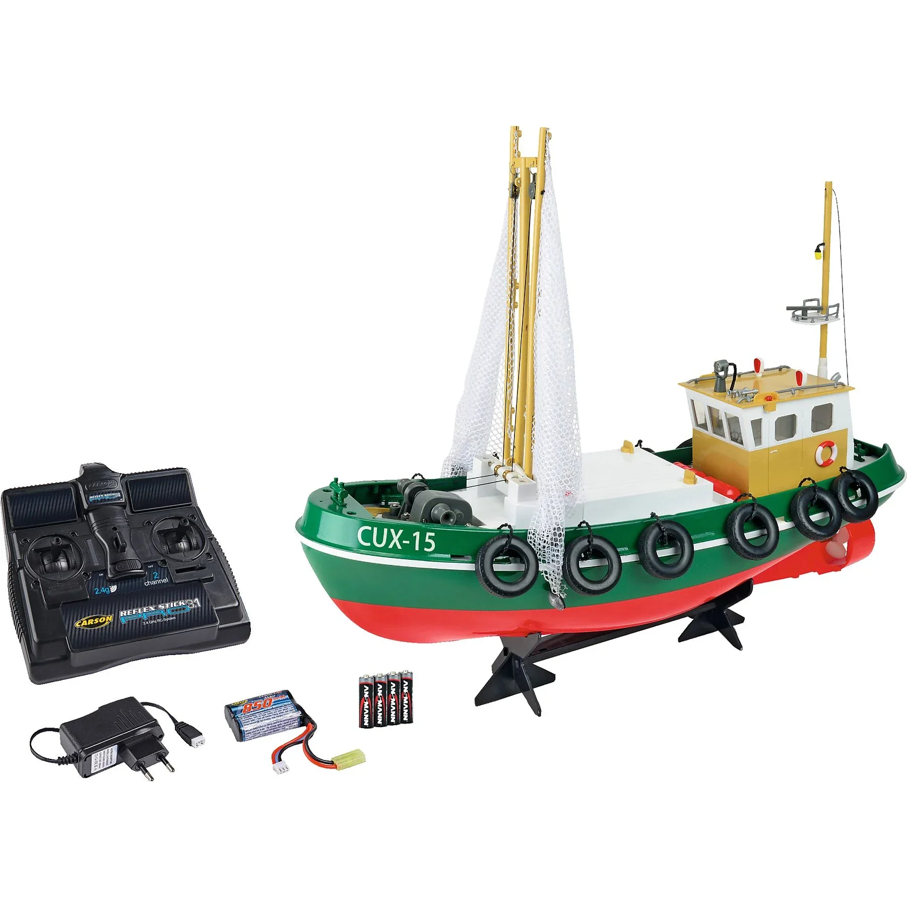CARSON RC Spielzeugboot – Fischkutter CUX-15, 2,4 GHz, Grün
