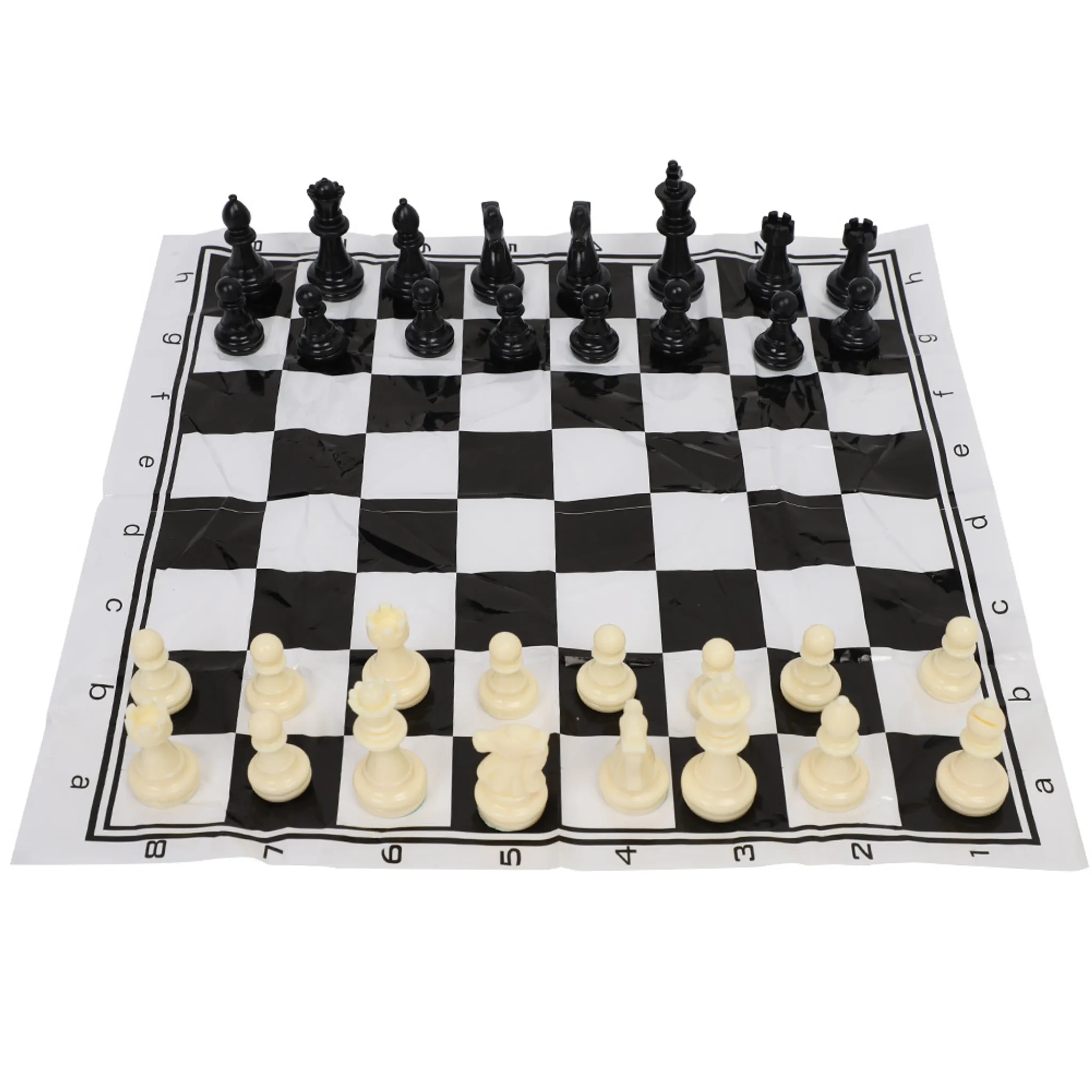Tragbares Internationales Plastikschach – Mittelalterliches Brettspiel-Set Schwarz & Weiß Tragbares Internationales Plastikschach – Mittelalterliches Brettspiel-Set Schwarz & Weiß